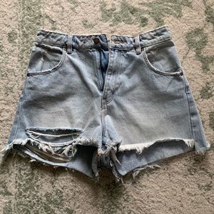 Rolla’s Light Blue Denim High Rise Distressed Shorts